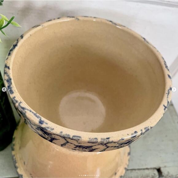 Vintage Blue Spongeware Robinson Ransbottom Roseville Ohio Spatter Bowls PAIR - Picture 4 of 10